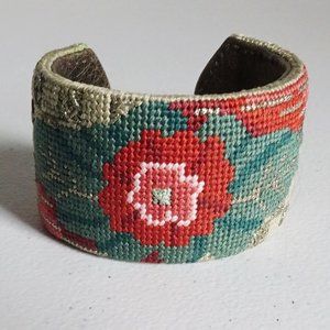 Needlepoint Tapestry Wide Cuff Floral Bracelet NEW